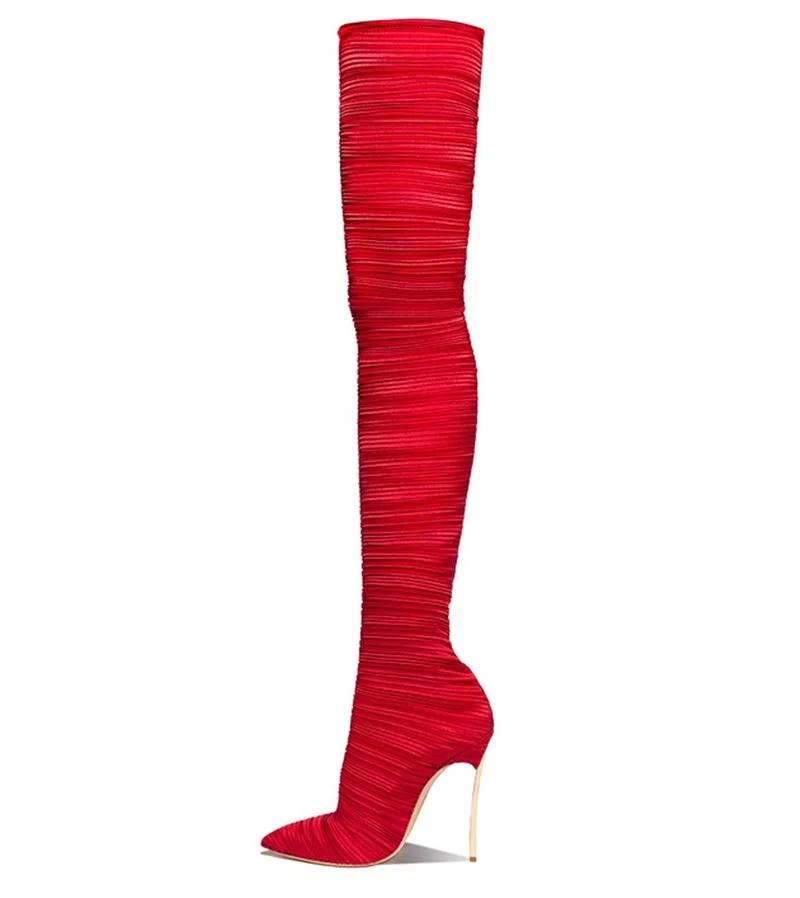 red over the knee high heel boots