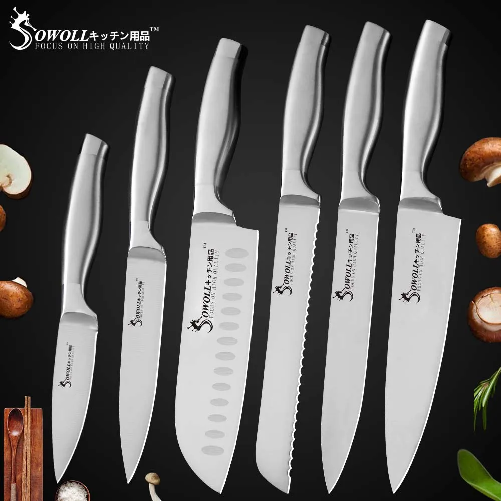 Sowoll кухонные ножи для приготовления пищи 3," 5" " 8" " 8" дюймов нож из нержавеющей стали 8 дюймов держатель для ножей Кухня Аксессуары Набор Ножей - Color: A. 6 PCS Set