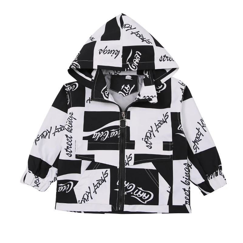 

fashion Children's jacket spring new children's clothing boy print hooded letter jacket girls cola Graffiti tops