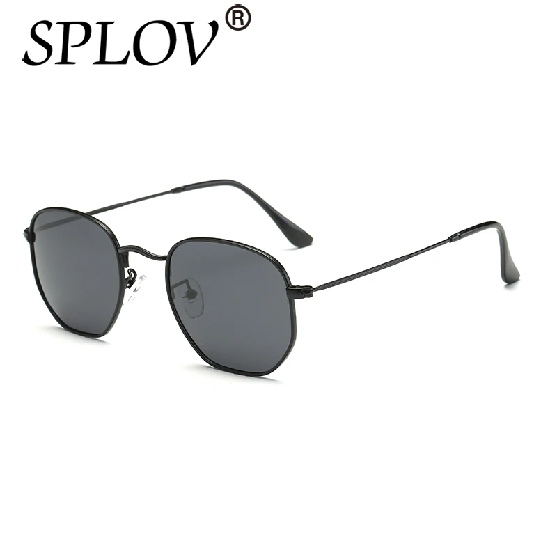 SPLOV Ray, брендовые дизайнерские женские поляризованные солнцезащитные очки, квадратные многоугольные солнцезащитные очки, мужские ретро очки, шестиугольная металлическая оправа, верхняя часть UV400 - Цвет линз: C01 Black Gray