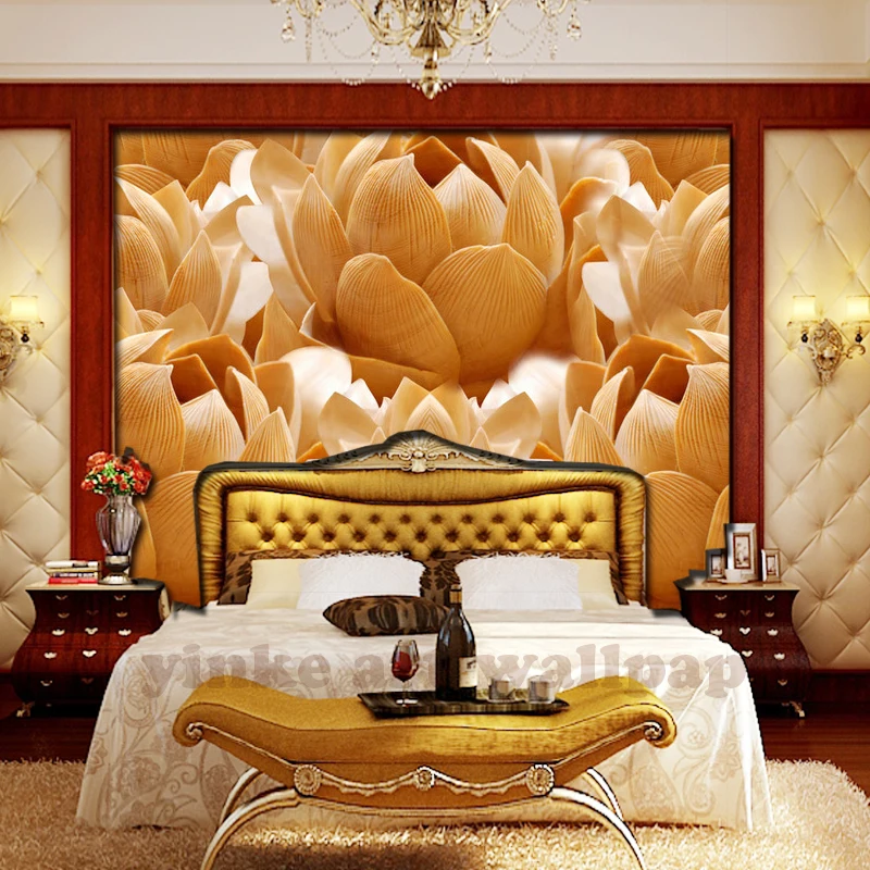 3D Photo Wallpaper Wood Carving Lotus Flower Large Wall Mural Living Room Sofa TV Background Papel De Parede 3d In Wallpapers From Home