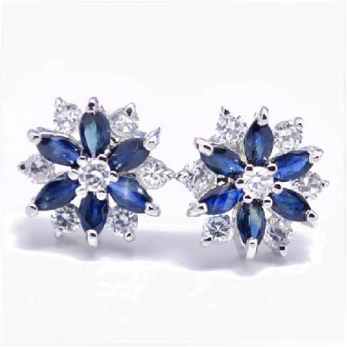 Qi Xuan_Trendy Jewelry_Dark Blue Stone элегантные вечерние серьги-гвоздики с цветком _s925 Solid Silver