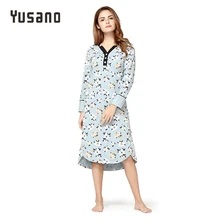 Yusano Women’s Autumn Winter Nightgown Cotton Sleepwear Dress Nightshirt V-Neck Nightdress Long Sleeve Nightwear Home Dress