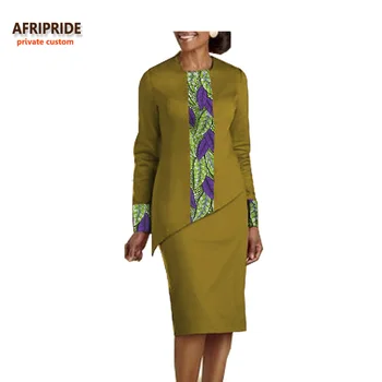 

2018 autumn african print 2-pieces suit for women AFRIPRIDE full sleeve O-neck top+knee-length skirt casual women suit A722668