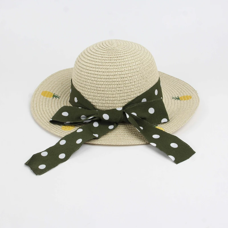 Детская летняя шляпа для девочек, соломенная шляпа с волнистыми точками, вышитая солнцезащитная Кепка с ананасом, детская пляжная кепка