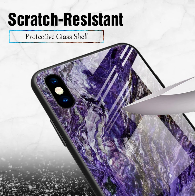 TOMKAS Luxury Marble Phone Case for iPhone X 10 Tempered Glass PC Agate Back Cover Silicone Soft Edge Coque Case for iPhone X (6)