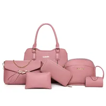 Seis Conjuntos De Mujer Bolso de Mano Del Hombro Del Patrón de Lichee Bolsa Compuesto Femenino Cerrojo Vendimia Suave Bolsos B-72