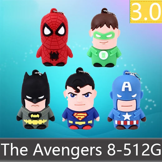 Дешевый FullCapacity Резина Симпатичные с рисунком Супермен Бэтмен Mini USB 512 ГБ Flash Drive 3,0 подарочные ручки диск Memory Stick ключ карты 64 ГБ