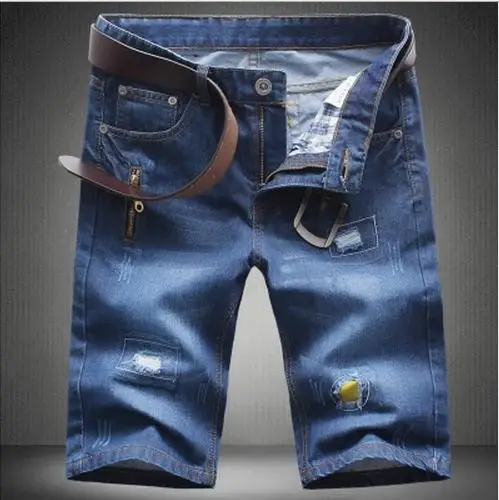 

Summer 2016 High Quality Fashion Man Ripped Hole Denim Shorts Straight Slim Fit Men's Moustache Effect jeans Plus Size 28-46