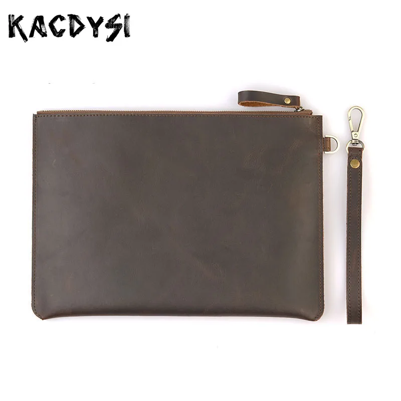 

Handmade Cow Leather Slim Mens Laptop Bag Vintage Folder Tote Purse Envelope Bags Unisex Classic Briefcase Handbag Day Clutches