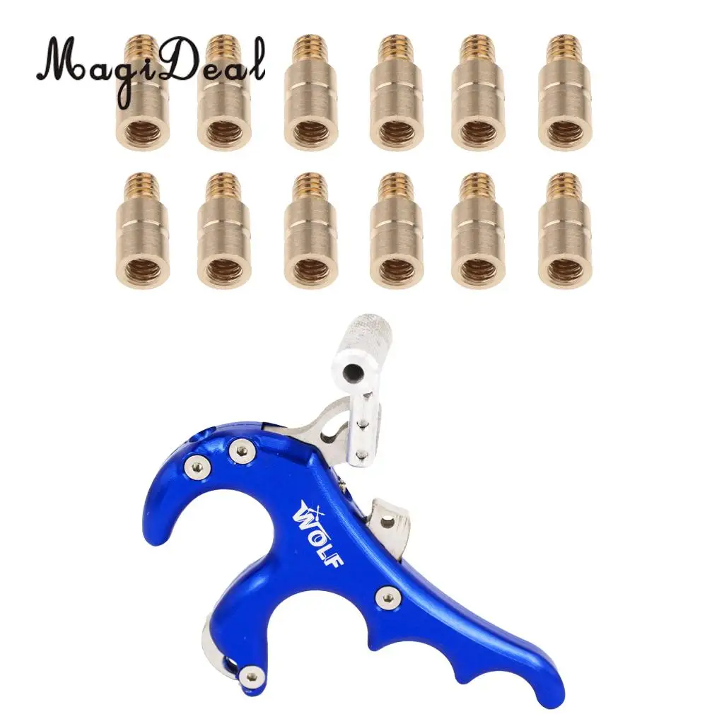 MagiDeal 4 Finger Grip Compound Bow Archery Release Aid with 12 Pieces 25 Grains Arrow Weights Insert 