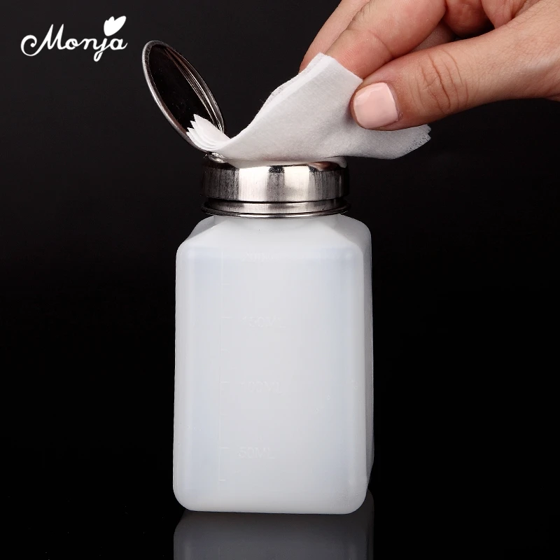 

Monja 200ML Nail Art Acrylic Gel Polish Cleaner Remover Liquid Alcohol Press Empty Clear Bottle Dispenser Pump Bottle