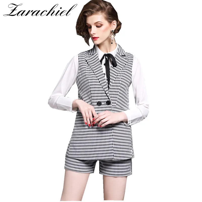 Zarachiel Fashion Short Pant Suits Women Sleeveless Blazer