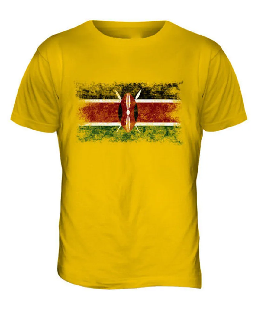 

KENYA DISTRESSED FLAG MENS T-SHIRT TOP KENYAN SHIRT FOOTBALL JERSEY GIFT Casual Tee Shirt
