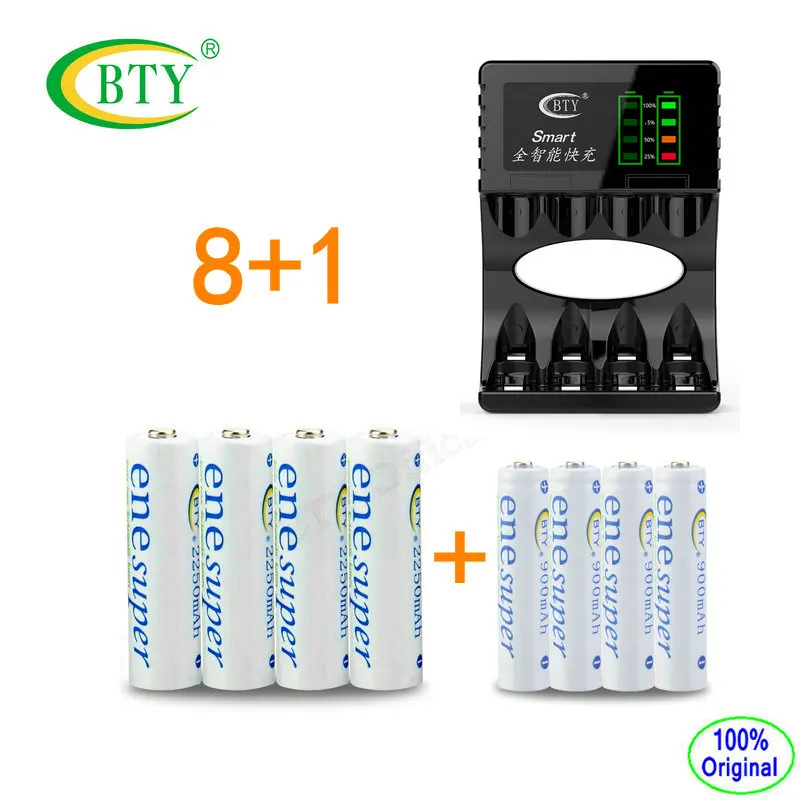 8-Pack BTY AA Battery 2250Mah+AAA 900mAh+BTY-704A3 Charger Ni-MH battery High-Capacity Rechargeable Batteries charged | Электроника
