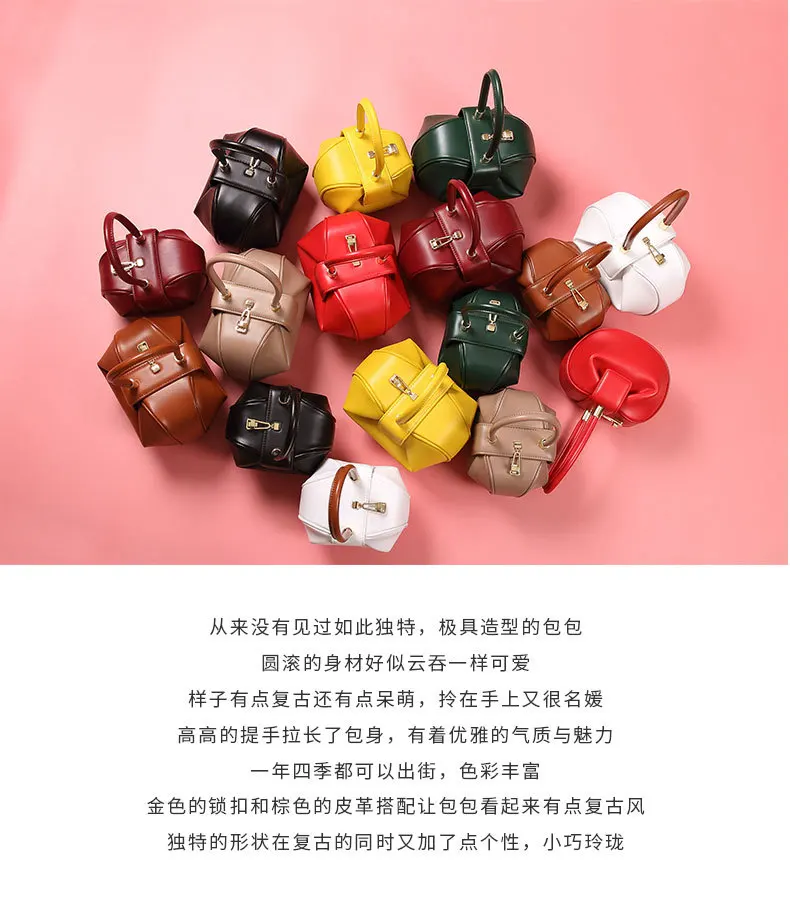 ZYJ Female Vintage Real Leather Shoulder Tote Bags Hobos Ball Girls Women Casual Handbag Popular Circular Hand Tote Bag (1)
