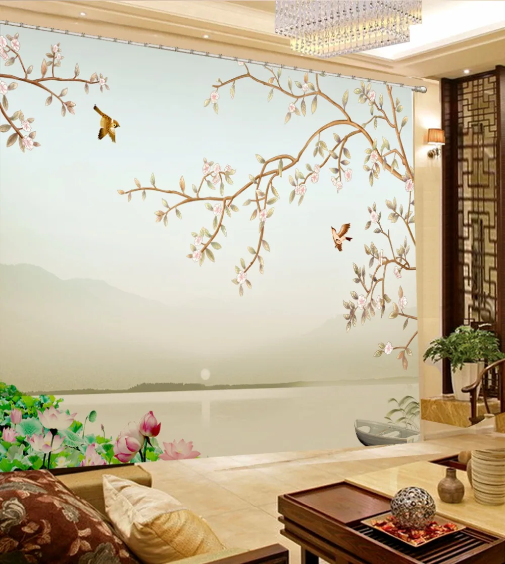 3D Curtain Custom Plant flowers lake surface Blackout Curtains For Bedding room Living Cotinas | Дом и сад
