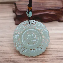 (Certificado) Natural HETIAN Jade Colgante de Piedra Tallada Hueco-Hacia fuera Disco Redondo de La Flor Colgante de Collar de Piedra de Las Mujeres joyería + Cuerda