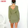 Tangada women dress 2022 knitted mini dress autumn winter ladies sexy green sweater dress long sleeve vintage korean ADY08 ► Photo 3/5