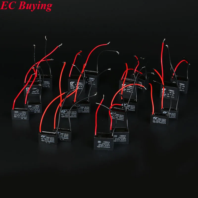 2pcs/Lot CBB61 starting capacitance 1uf 1.2uf 1.5uf 2uf 2.5uf 3uf 3.5uf 4uf 4.5uf 5uf AC Fan Capacitor 450V Kit CBB 