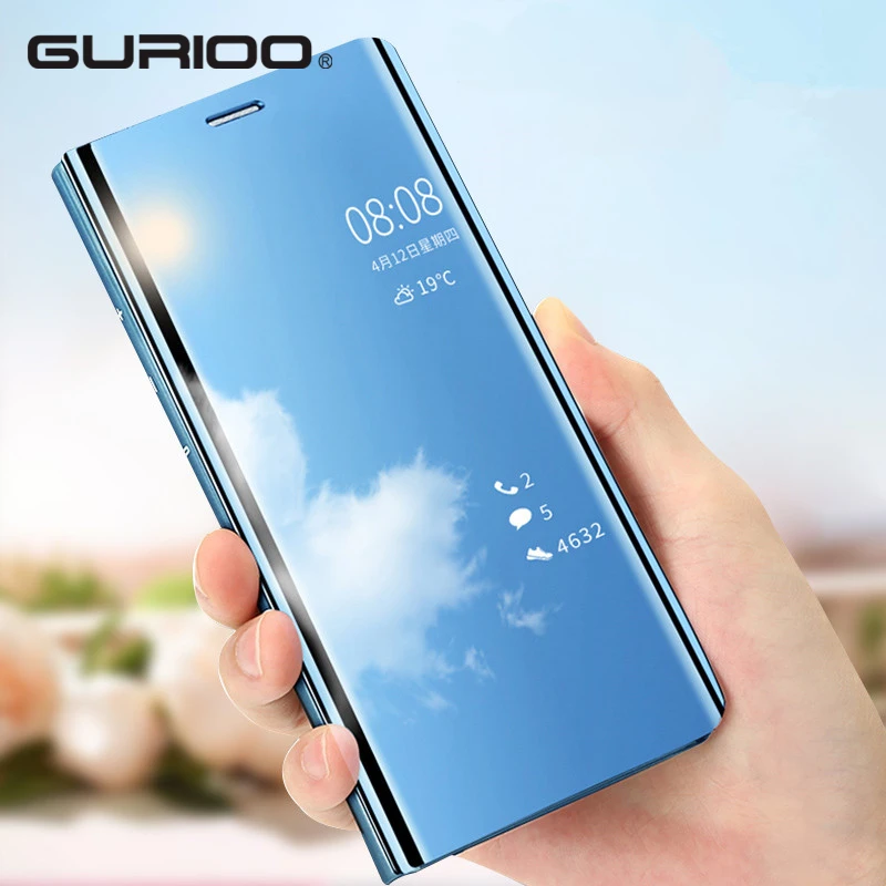 

Gurioo Clear View Smart Mirror Phone Case For iPhone XR XS MAX X 8 7 6 6s Plus Cases Flip Stand Leather Cover For iphoneX Caqa