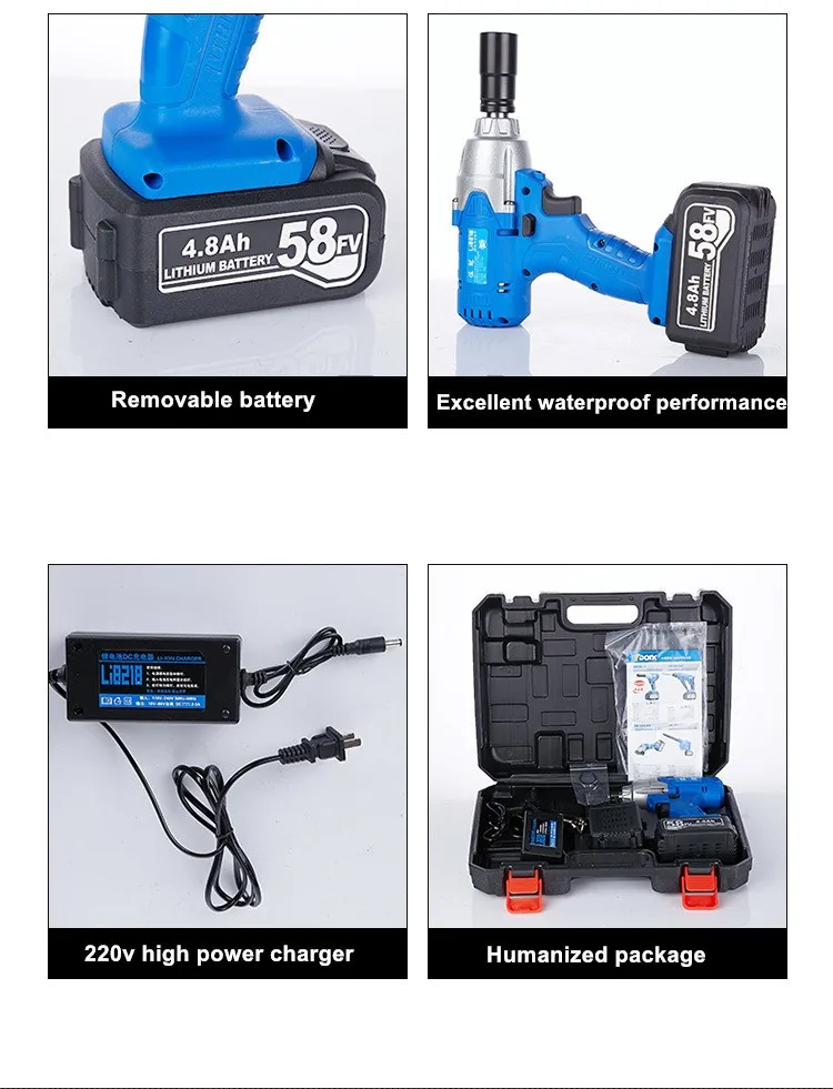 58 в 4800 мАч Аккумуляторный Электрический ударный гайковерт литиевая батарея дрель многофункциональные аккумуляторные электрические инструменты 2 шт. батарея
