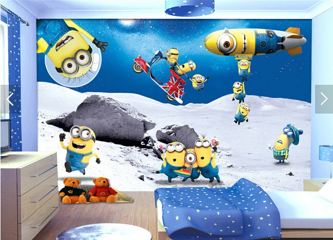 

Custom animation wallpaper.3D small yellow people roaming space for the children's room living room bedroom backdrop wallpaper