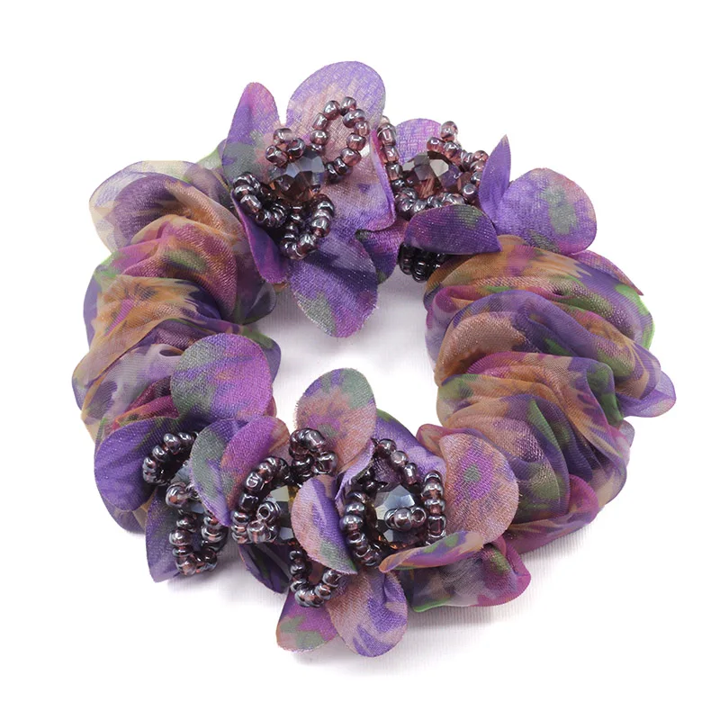 Высококачественные аксессуары для волос для девочек и женщин с хрустальными бусинами, веревка для волос, супер эластичные повязки на голову, цветочный конский хвост, резинка для волос - Цвет: Фиолетовый