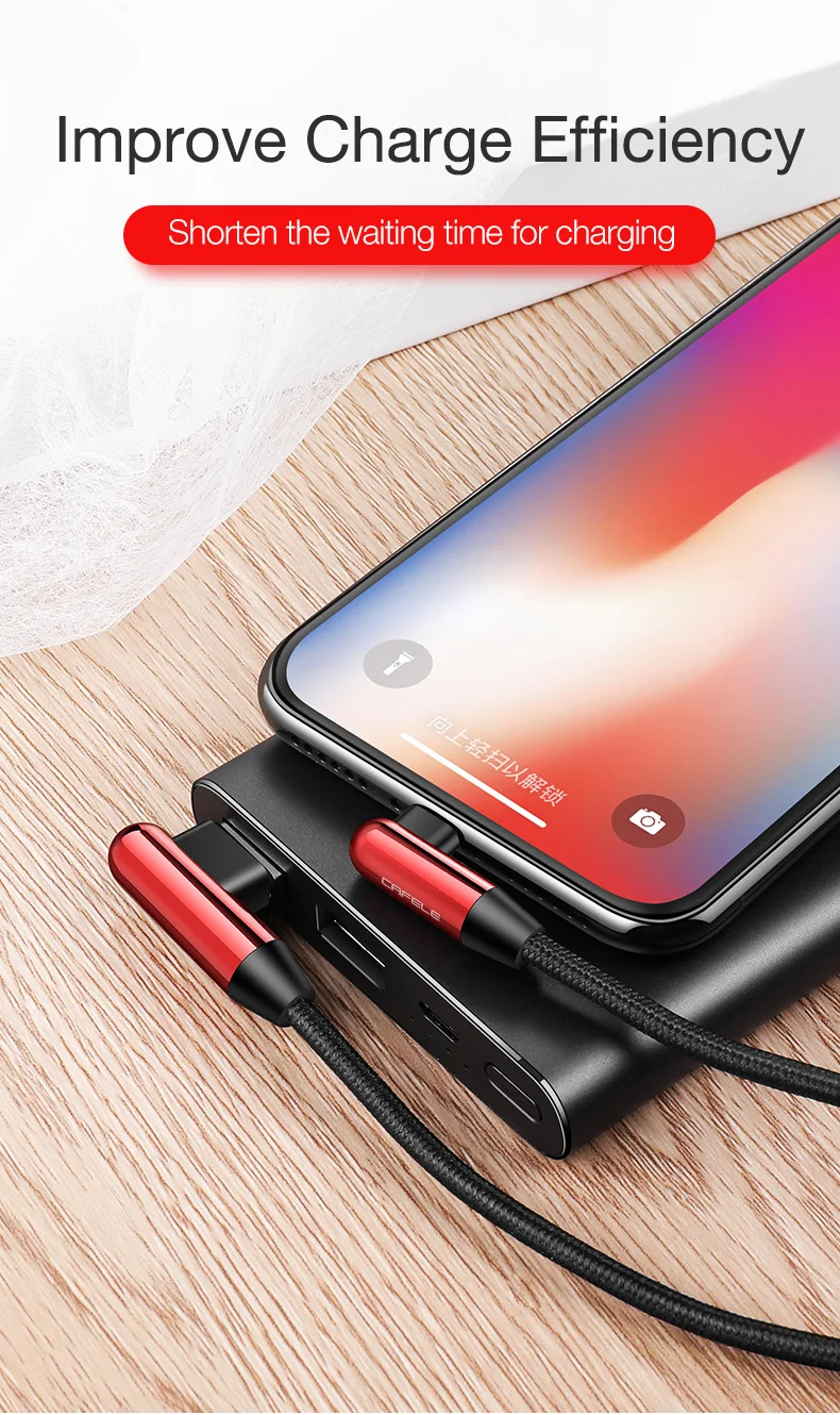 CAFELE светодиодный светильник L изгиб зарядки USB кабель для iPhone X Xr XS Max 8 7 6s Plus 5S 5c ipad локоть зарядки Кабели для IOS 12 11 10