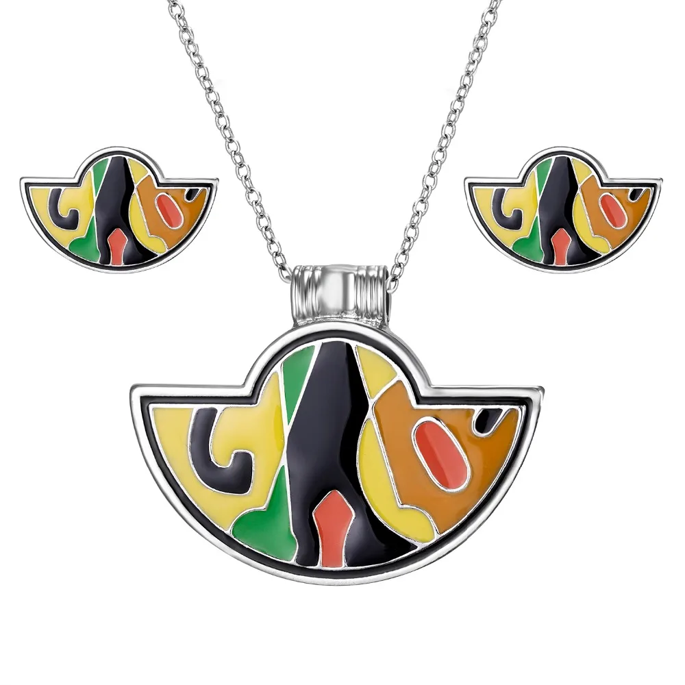 

Vintage Ethnic Style Enamel Colorful Jewelry Sets For Women Party Sector Necklace Earrings Jewelry Sets Anniversary Gift