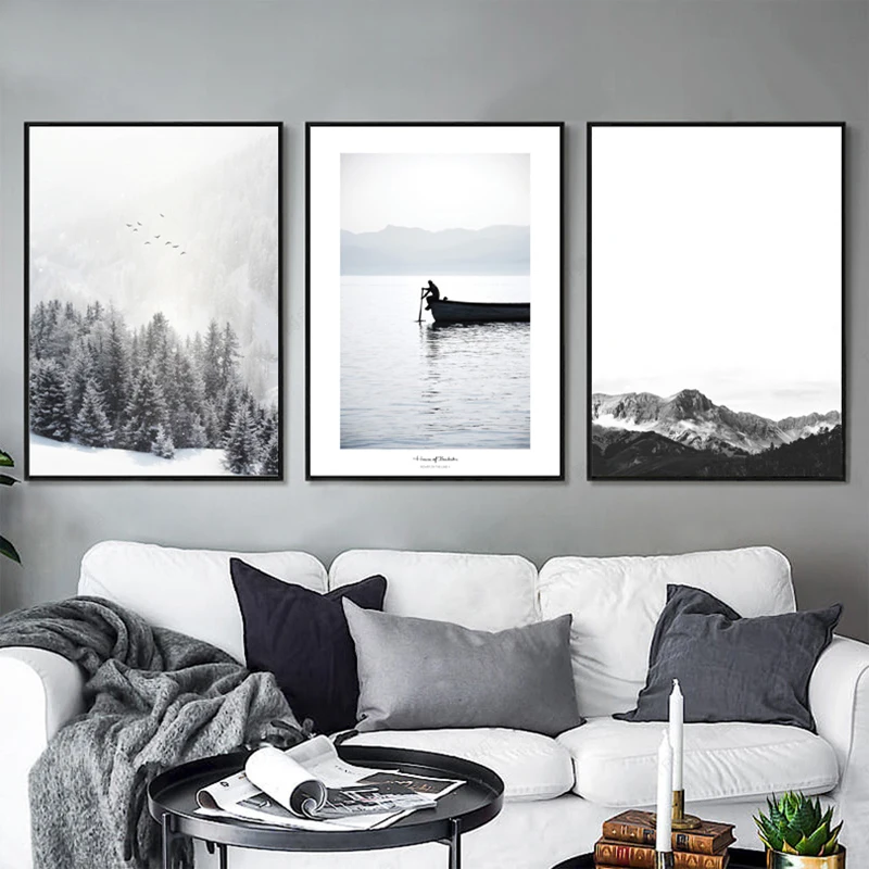 

Nordic Poster Vintage Forest Canvas Painting Snow Poster Black And White Posters And Prints Wall Art Abstract Painting Unframed