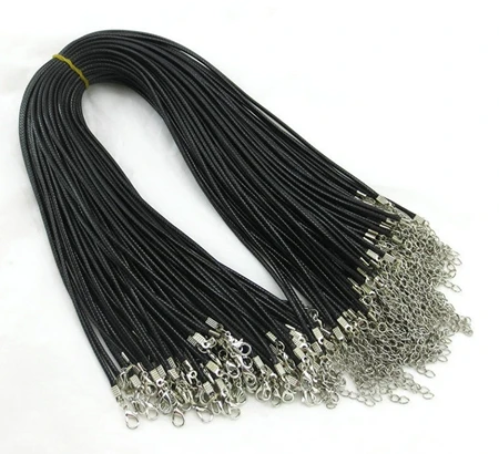 100pcs 1.5mm Black Wax Leather Cord Snake Necklace Beading String Rope Wire 45cm+5cm Extender Chain With Lobster Clasp DIY | Украшения и