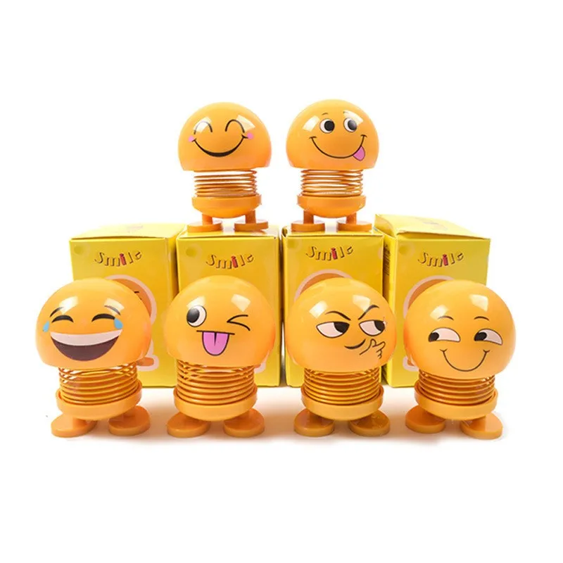 1PCS Shaking Head Toys Car Ornaments Cute Funny Emoji Wobble Head Dolls