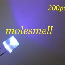 200 шт 5 мм плоский верх УФ, светодиодный, фиолетовый прозрачный фиолетовый Большой/широкоугольный УФ led 5 мм плоская голова фиолетовый/УФ-светильник