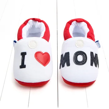 

2019 hot sale baby girls and boys i love mom style rubber shoes 2 colours anti-skip cotton fashion letter baby toddler shoes