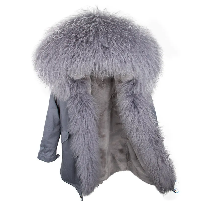 Зимняя женская куртка с натуральным мехом, длинная парка с воротником из натурального меха монгольской овцы, Толстая теплая верхняя одежда, уличная одежда - Цвет: 16 faux fur inside