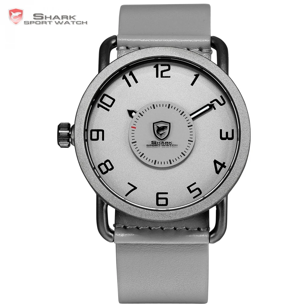 

Caribbean Rough Shark Sport Watch Grey Men Quartz Turntable Rotate Second Hand Waterproof Simple Design Leather Wristwatch/SH525