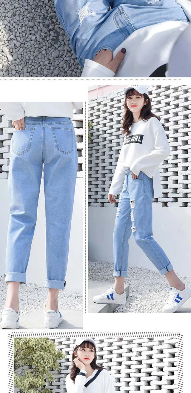 Весна лето рваные джинсы женские с высокой талией джинсы для женщин в стиле бойфренд размера плюс синие Черные белые джинсы