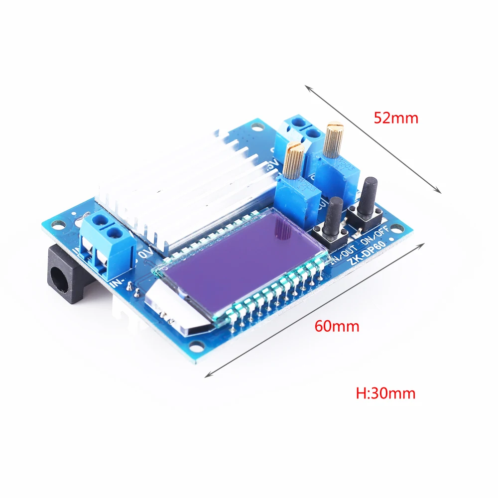 Повышающий преобразователь 60 Вт высокой мощности Регулируемый понижающий Повышающий Модуль источника питания ЖК-дисплей с вентилятором и акриловой оболочкой