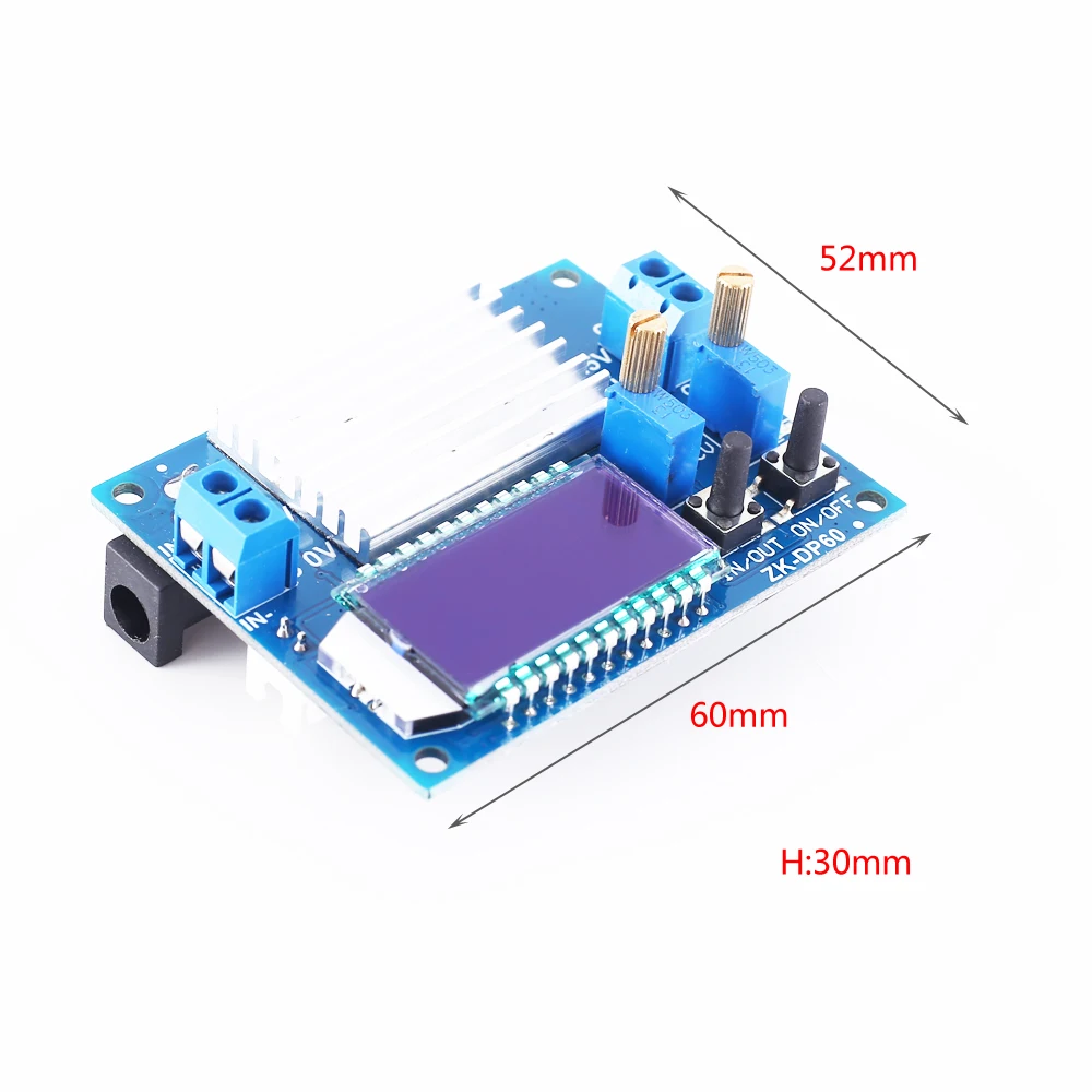Cena Step Up Down Converter 60W o dużej mocy regulowany Buck zwiększony moduł zasilania wyświetlacz LCD z wentylatorem i powłoka akrylowa