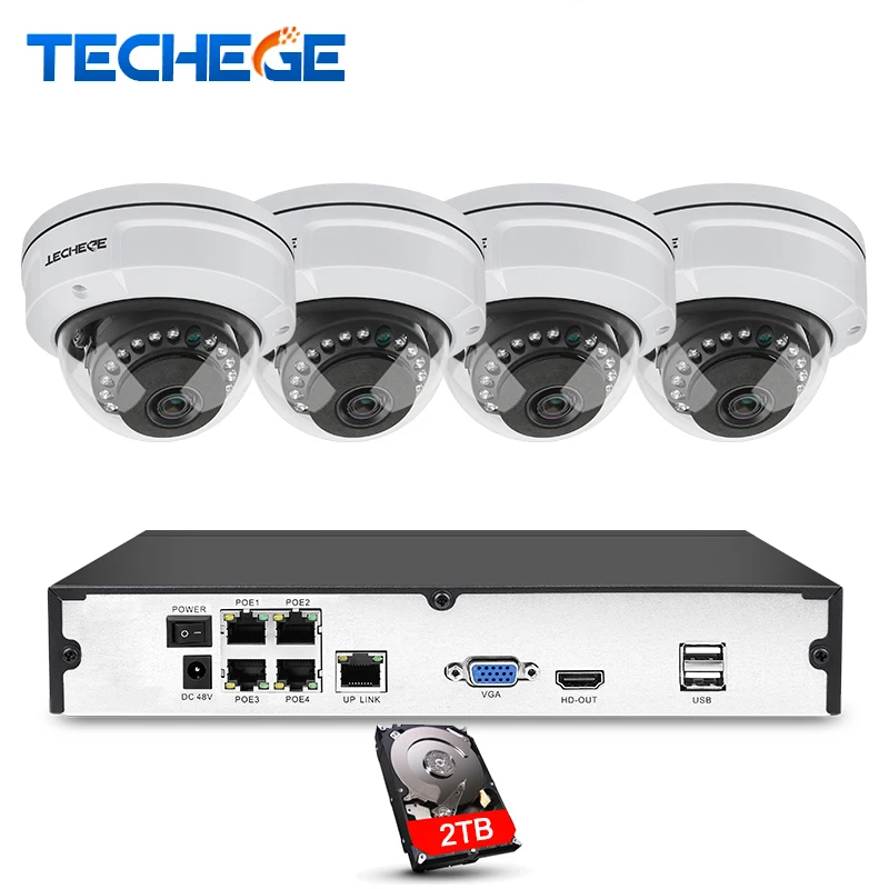 

Techege 4CH NVR 48V POE 1080P CCTV System Onvif P2P 2.0MP HD Network Motion Detection Vandalproof Security POE IP Camera XMeye