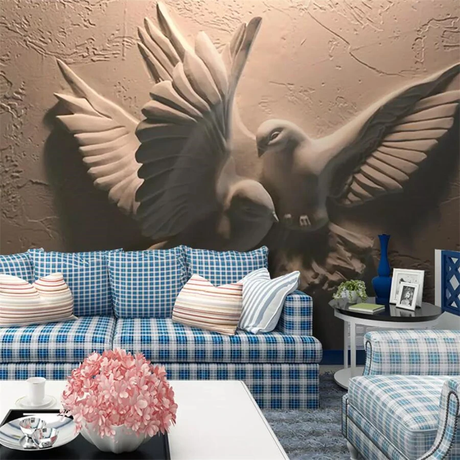 Beibehang Custom Wallpaper 3d Mural Stereo Embossed Flying Pigeon Tv