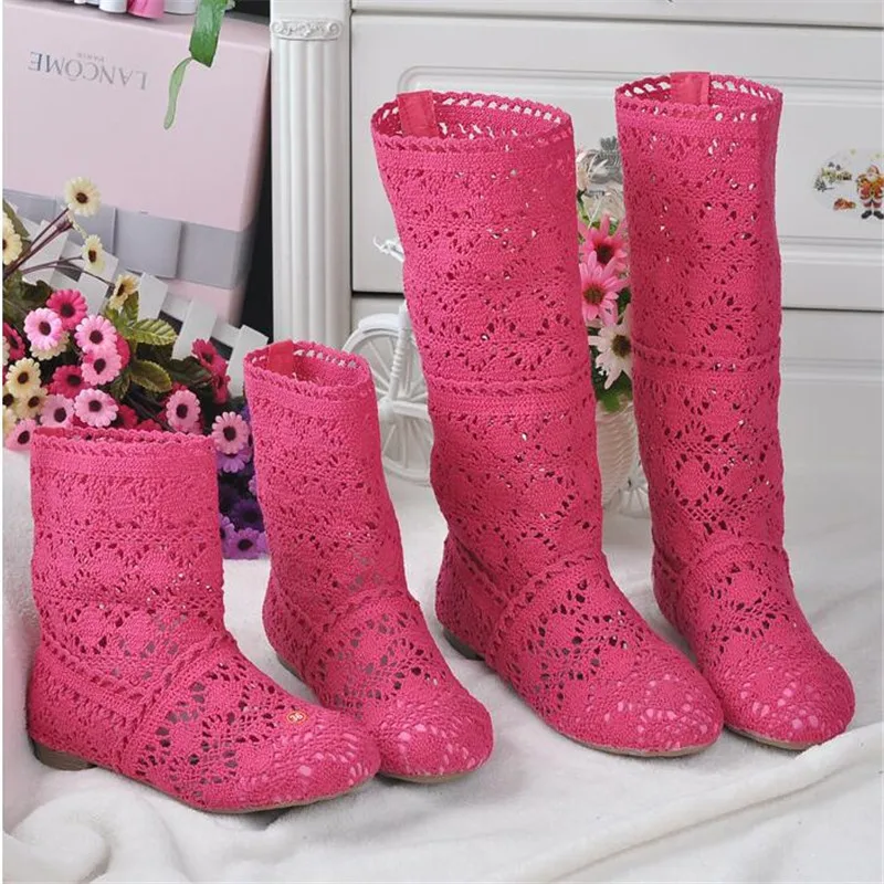 Femininas de Malha Botas de Malha de Fundo Botas de Renda Primavera e Outono Sapatos com Calçados Oca para Primavera e Outono Botas Plano Tubo Alto Baixo Femininas Respiráveis 2021 - 21 oca para primavera e outono, malha de