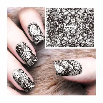 YZWLE 1 Sheet Lace Flower Designs Water Transfer Sticker Nail Art Decals Nails Wraps Temporary Tattoos Watermark Nail Tools 8631
