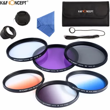

K&F CONCEPT 62mm Camera Filter Kit UV CPL FLD+Graduated Grey Blue Orange Color Filter+Lens Pouch+Hood/Cap+Cleaning Cloth