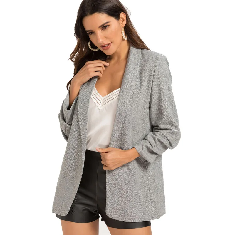 Escalier Women's Casual Button Notched Lapel Lattice Suit Blazer Jacket