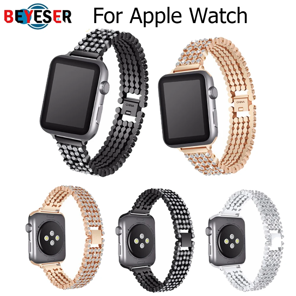 Стильный ремешок с кристаллами и бриллиантами для Apple Watch 38 мм 42 40 44 стальные