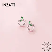 INZATT, настоящее 925 пробы, серебро, циркон, круглый кристалл, листья, серьги-гвоздики, розовое золото, цвет, модное ювелирное изделие для женщин, аксессуары