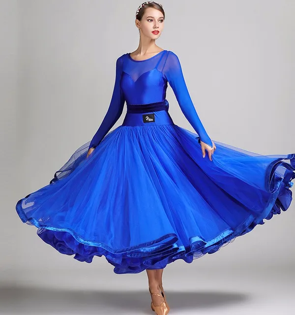 Yello Red Latin Ballroom Dresses Dance Women Competition Dress Puff Skirt For Waltz Long Sleeves