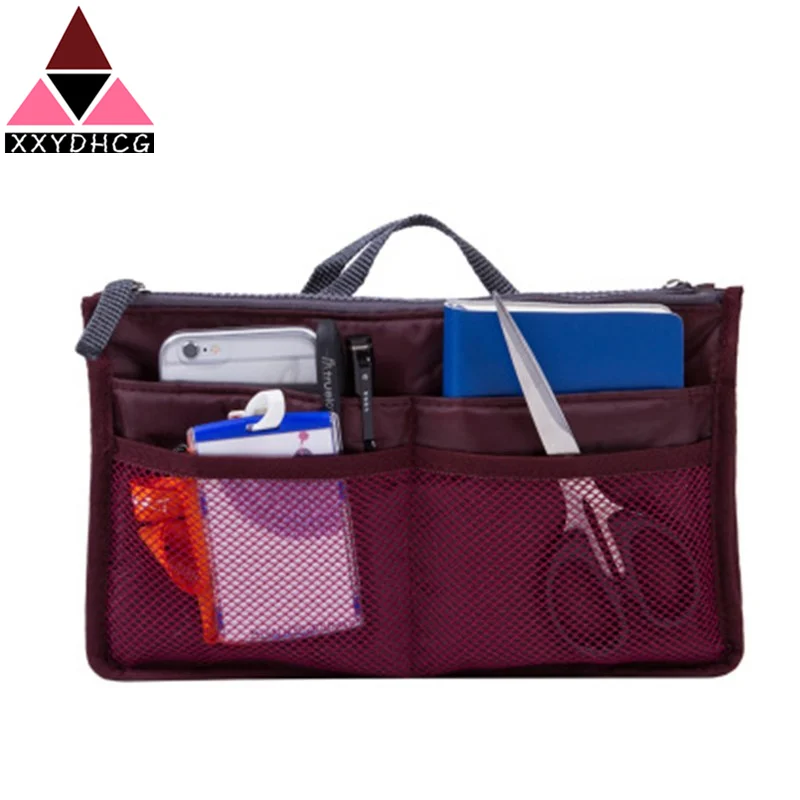 

Organizer Insert Bag Women Nylon Travel Insert Organizer Handbag Purse Large liner Lady Makeup Cosmetic Bags Cheap Female Tote